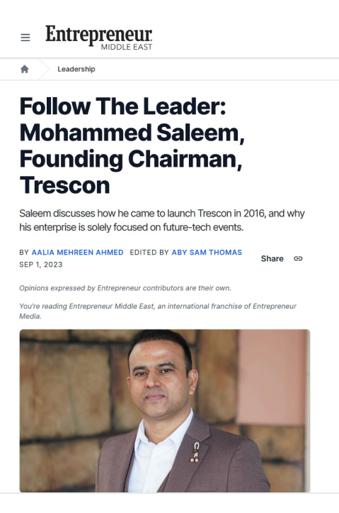 Saleem featured in Entrepreneur Magazine